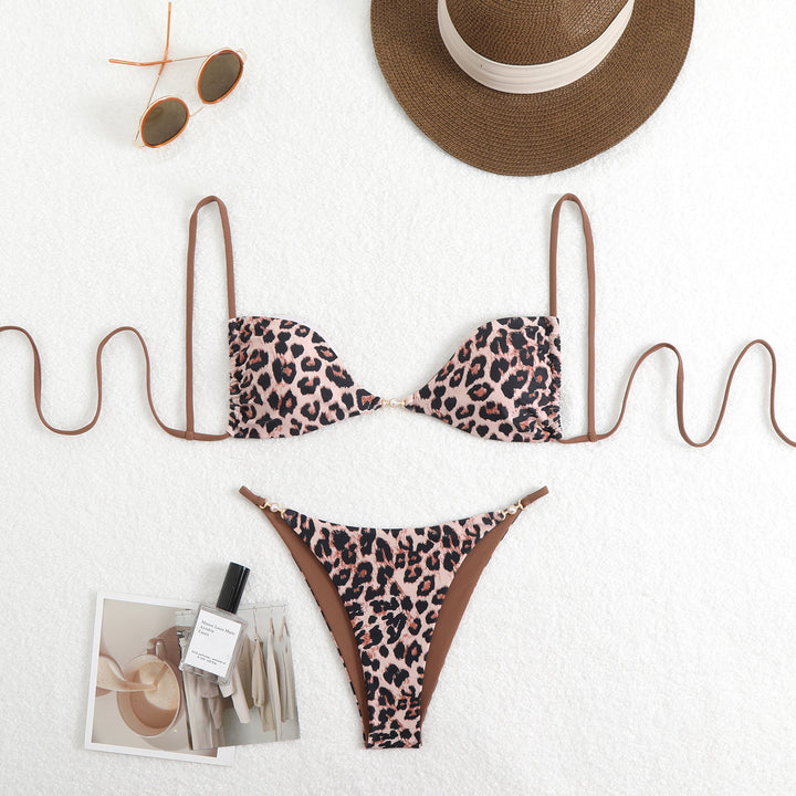 Damer Triangel-Bikini med justerbare stropper og elegant blomstertryk Skovae