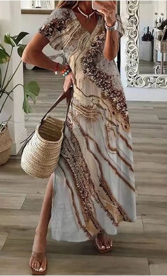 Kvinder Kunstnerisk Boho Tryk Maxi Kjole Stilla