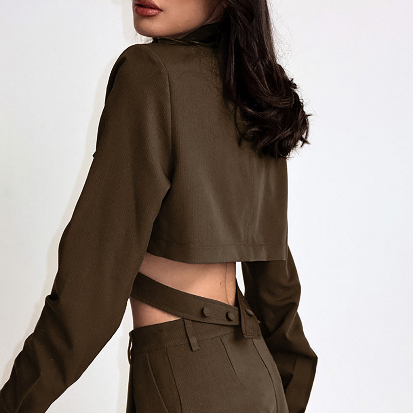 Dame Couture-sæt med cropped skjorte og vide Palazzo-bukser Stilla