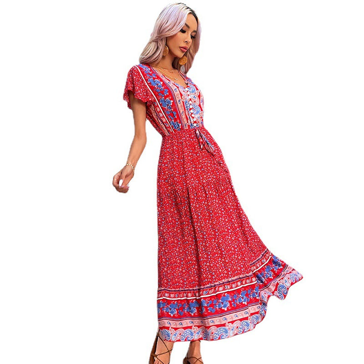 Femme Bohemian Floral Wrap Midi Kjole Stilla