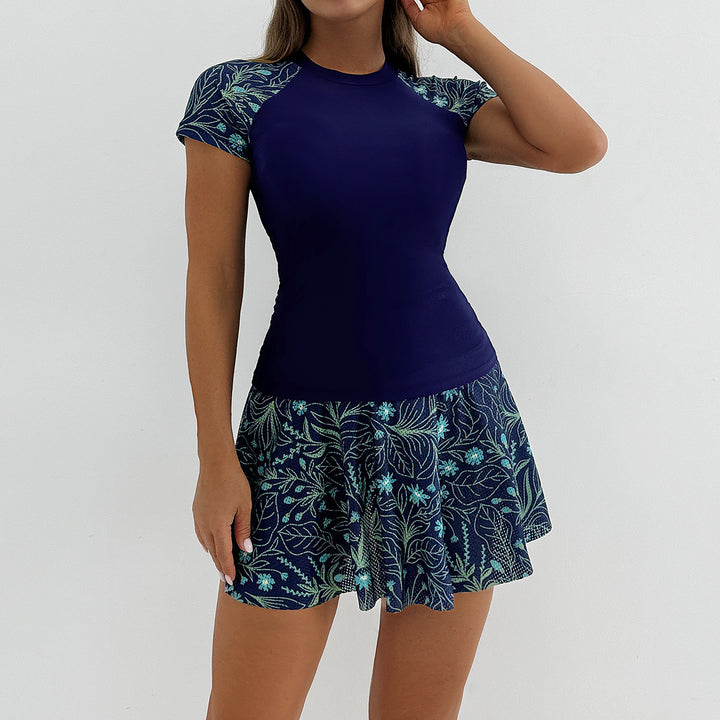 Dame Sporty Badedress med floralsk Skørt og tætsiddende Overdel Stilla
