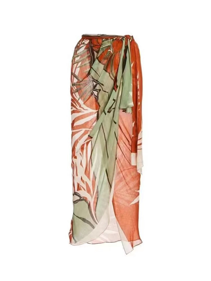 Dame badedragt sæt med asymmetrisk top og elegant sarong Skovae