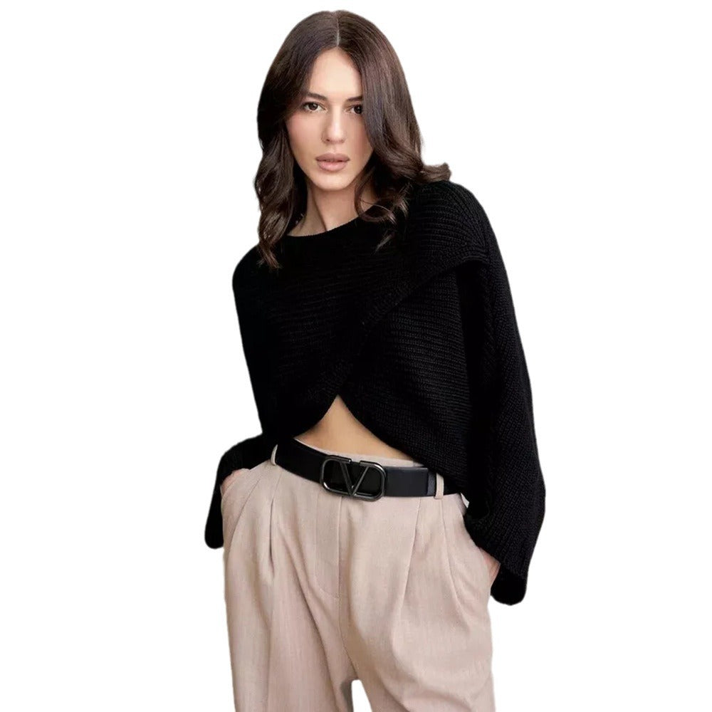 Kvinders afslappede cropped strikket sweater med løstsiddende pasform Stilla