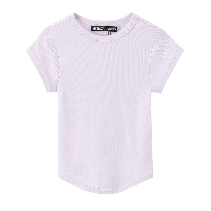 Dame kvalitets, figursyet Basic T-shirt med fint ribstrik Skovae
