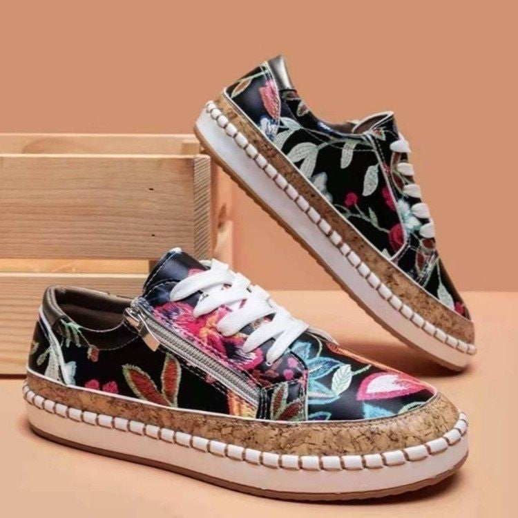 Dame modische sneakers med floral design og praktisk lynlås Stilla