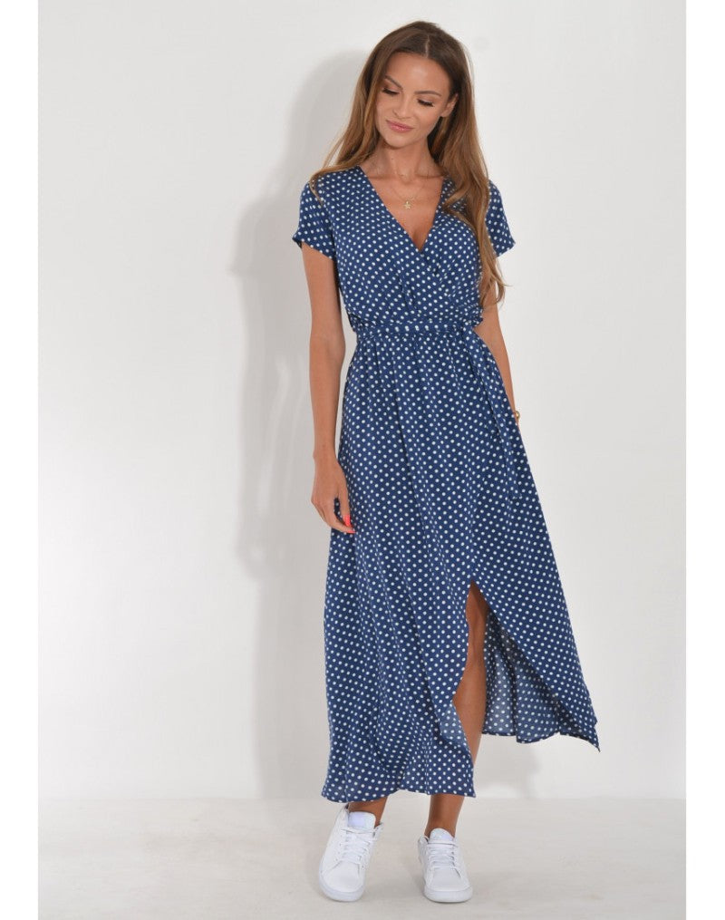 Dame Maxikjole med moderne draperingsdesign og feminine polka-prikker Stilla