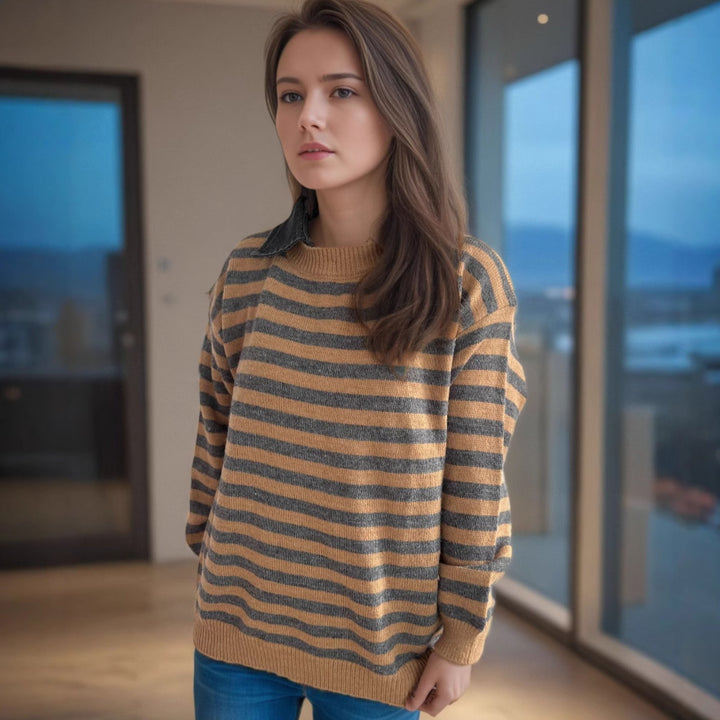Kvinders oversized sweater med moderigtigt stribemønster og afslappet pasform Stilla