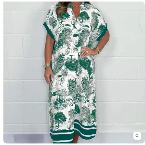 Stilla | Printed-Dress Sommer Trykt Løs Kortærmet Kjole