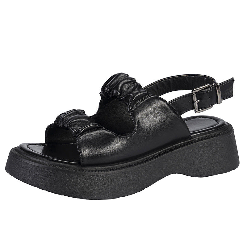 Dame Komfortable Plateau-Sandaler med dekorativt Falten-Design og justerbar rem Stilla