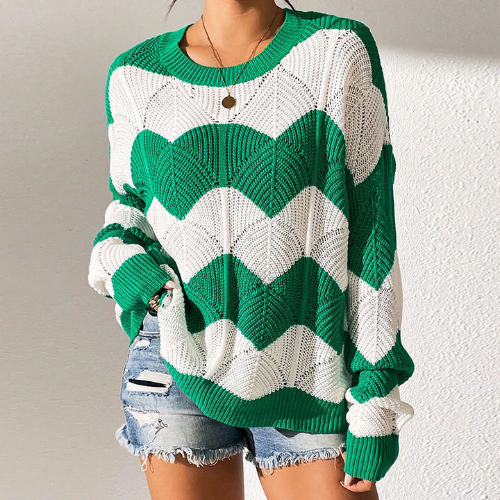 Kvinders strikket sweater med bølget mønster og løs pasform Stilla