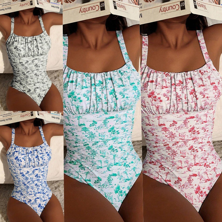 Damer one-piece badeshorts med blomster mønster Skovae