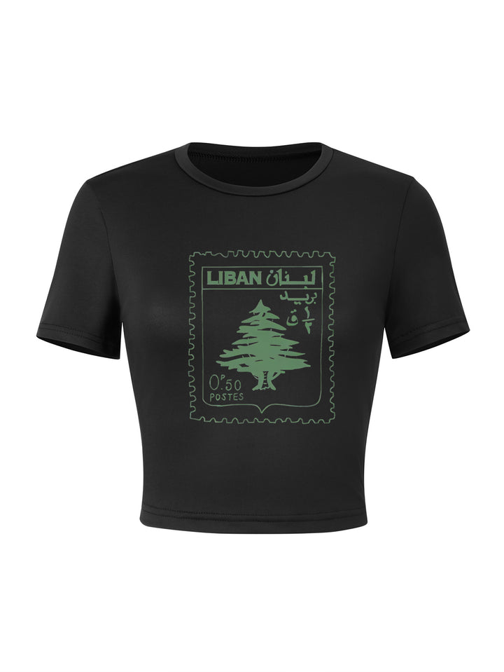 Dame Crop-T-Shirt med iøjnefaldende statement-print Skovae