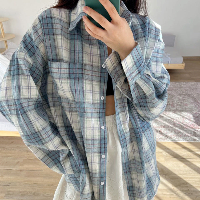 Dame Ternet Flannel Skjorte Bluse med behagelig Oversized Pasform Stilla