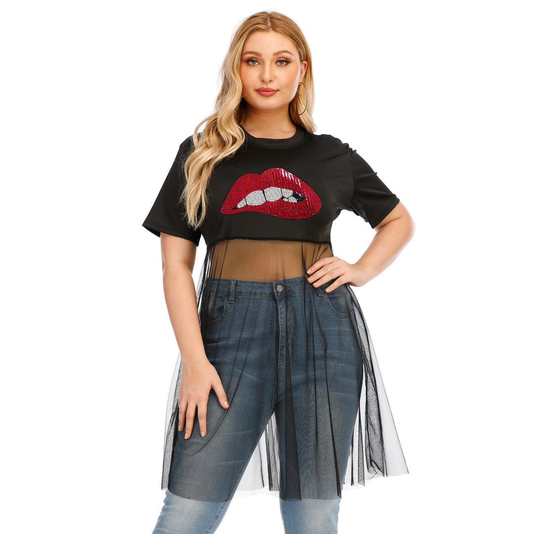 Dame moderigtigt Crop-Top med transparent overtræk og glimmerbesætning Skovae