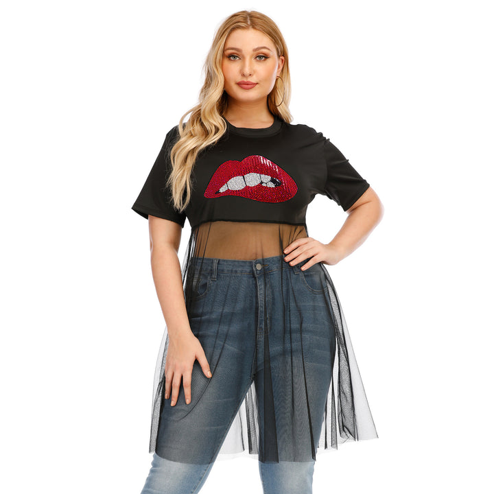 Dame moderigtigt Crop-Top med transparent overtræk og glimmerbesætning Skovae