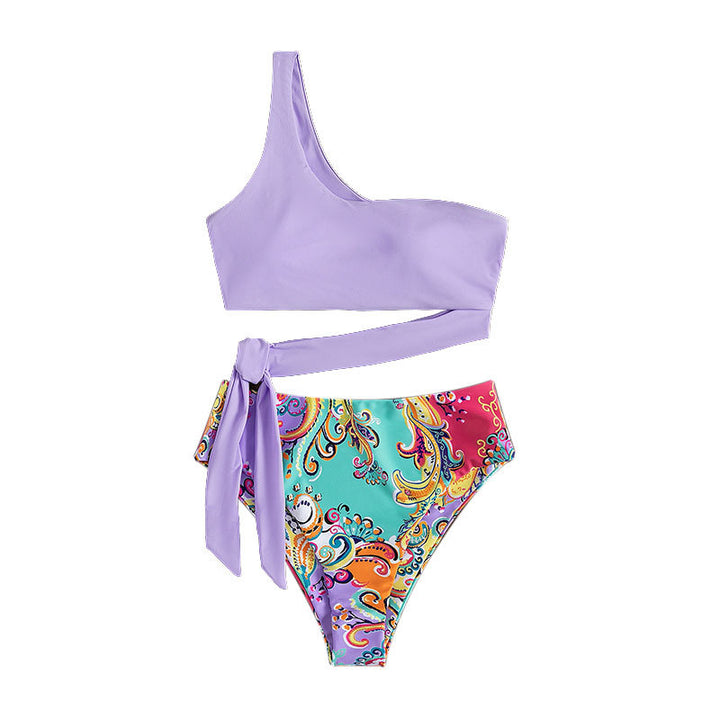 Dame triangel-bikini med asymmetrisk top og elegant indpakningsbånd Skovae