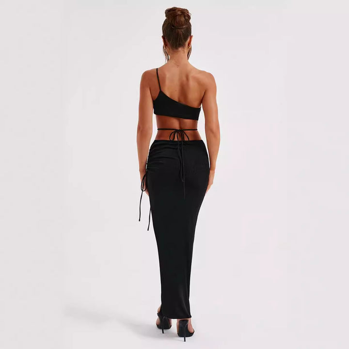 Dame elegant maxikjole med asymmetrisk snit og raffinerede rynkedelementer Stilla