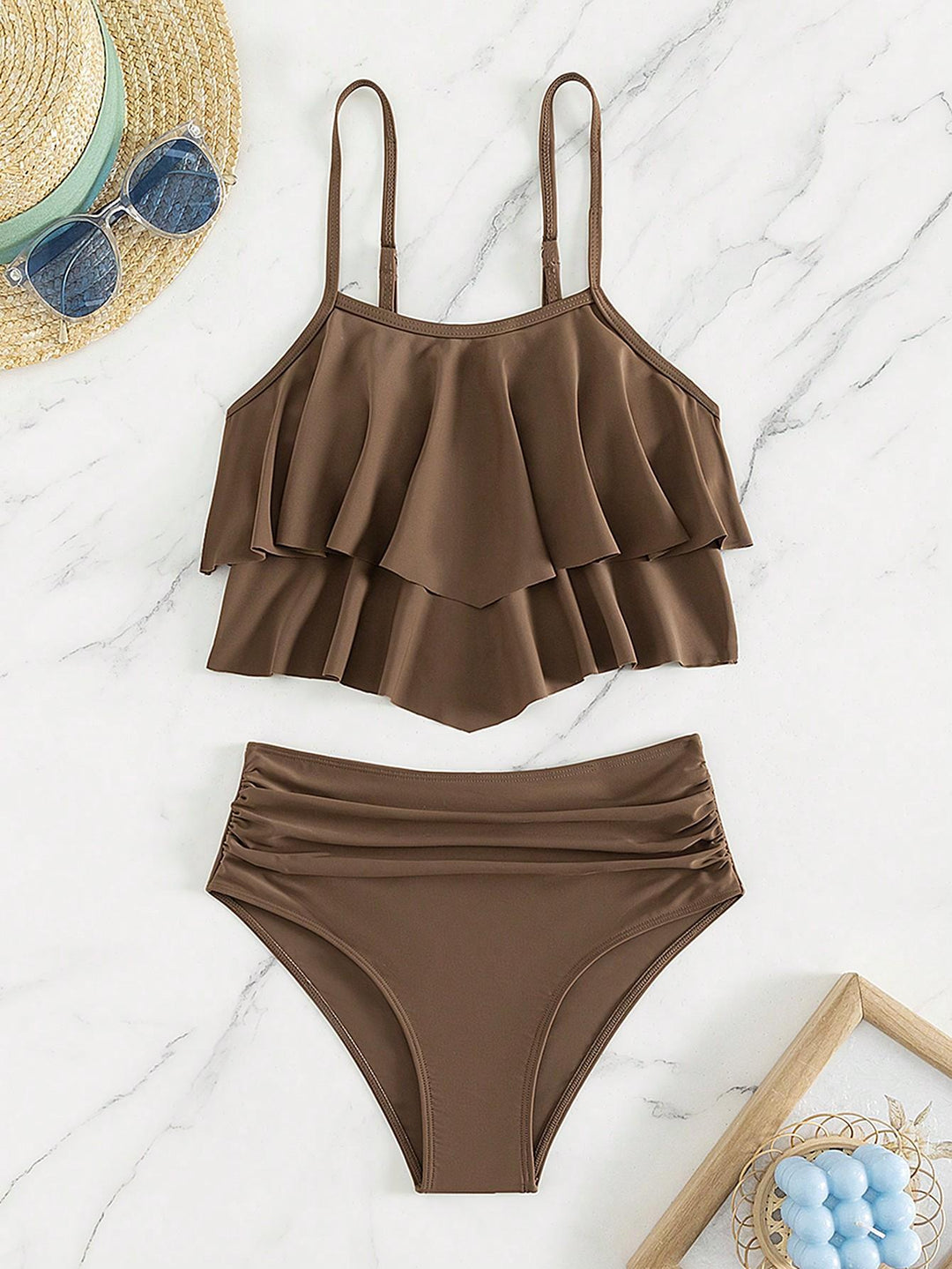 Dame bikini sæt med voluminøst flæse design Skovae