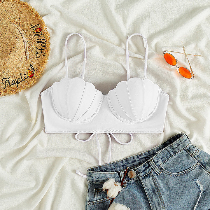 Dame bikini top med struktureret skaller-look og elegant knude Skovae