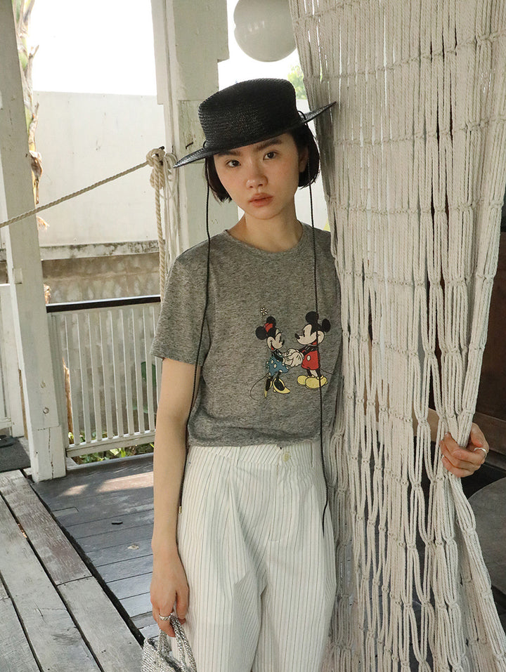 Dame T-shirt med Mickey og Minnie Mouse print Stilla