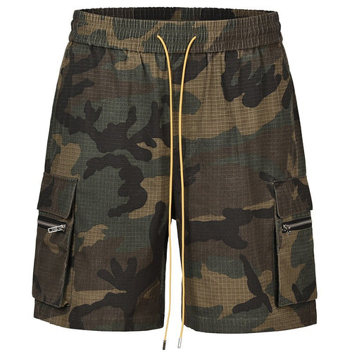 Herren nan Cargo Shorts i camouflage ripstop med elastisk liv, snortræk og lynlåslommer Skovae