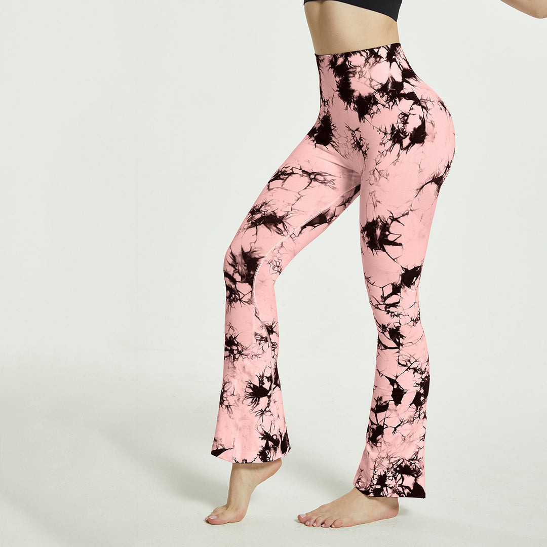 Dame Sporty Flared-Leggings med innovativt Tie-Dye-mønster Stilla