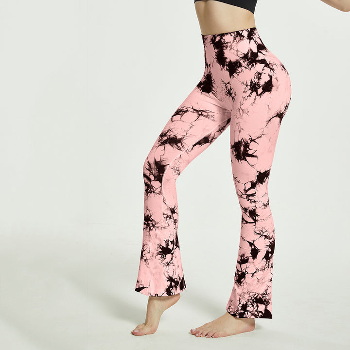 Dame Sporty Flared-Leggings med innovativt Tie-Dye-mønster Stilla