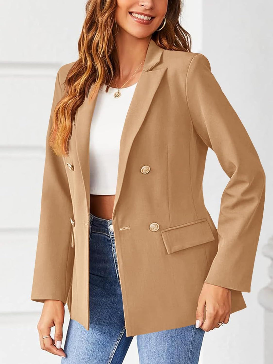 Dame elegant blazer med dobbelt knaplukning og struktureret snit Stilla