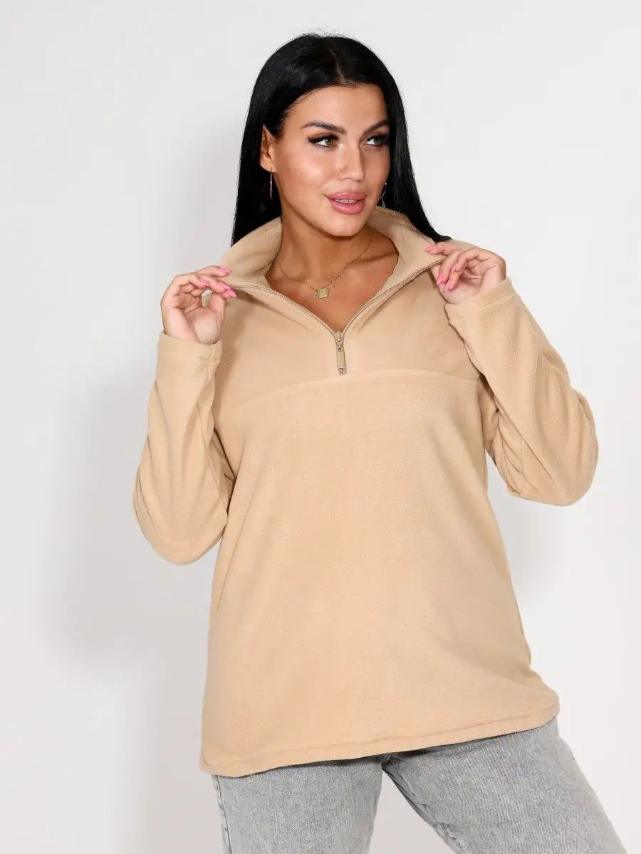 Dame fleece jakke med halvmundzipper og afslappet pasform Skovae