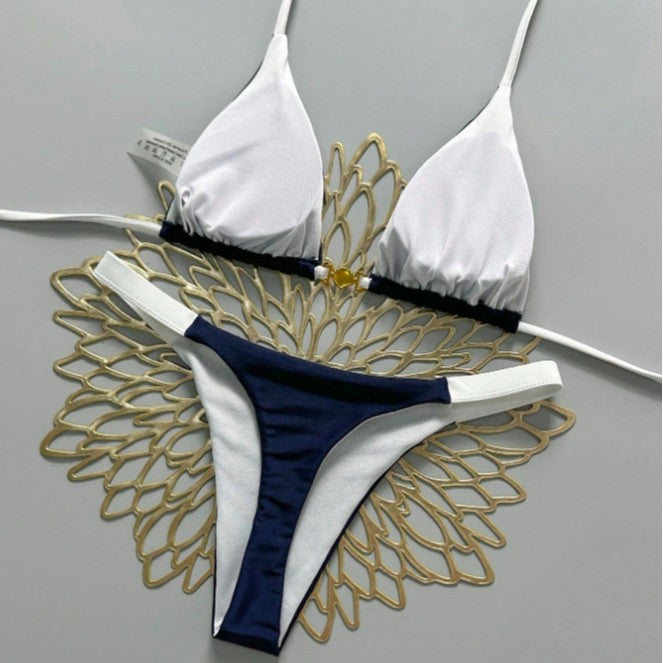 Dame Triangel-Bikini med moderne kontrastdetaljer Skovae