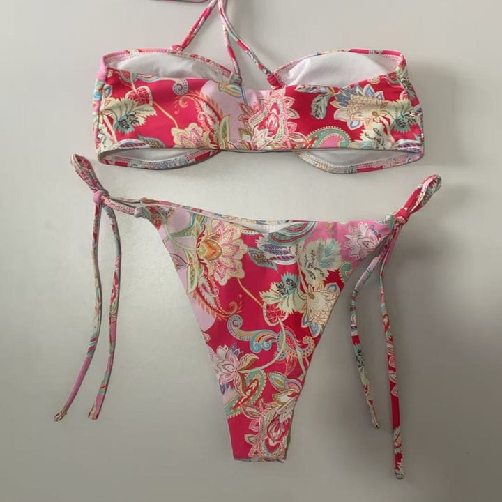 Dame Bikini-sæt med blomstret mønster og justerbar top Skovae