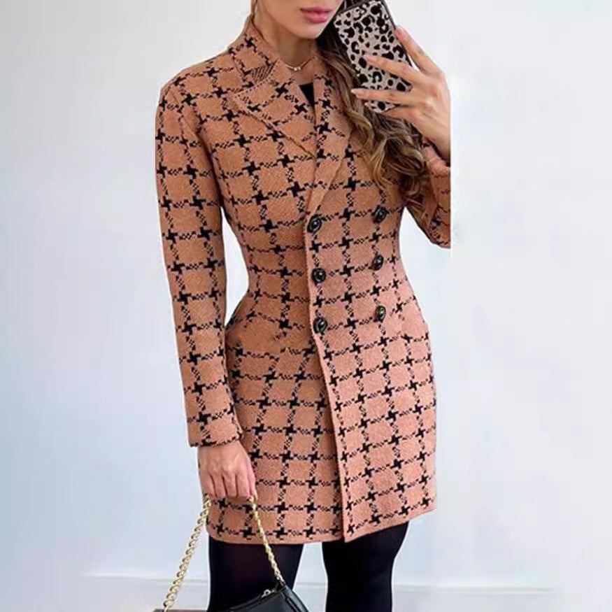 Damer moderigtig blazer i houndstooth-design med dobbelt knaplukning Stilla