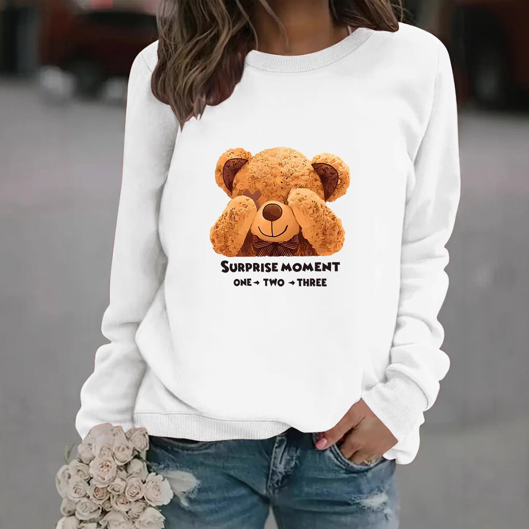 Dame sweatshirt med sødt bjørnedesign og moderne bogstaver Skovae