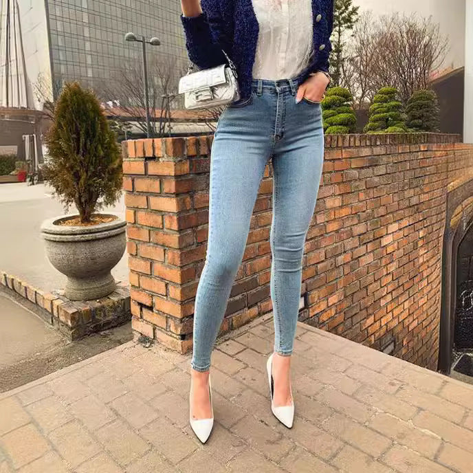 Dame skinny jeans med højt liv og skulpturerende effekt Skovae