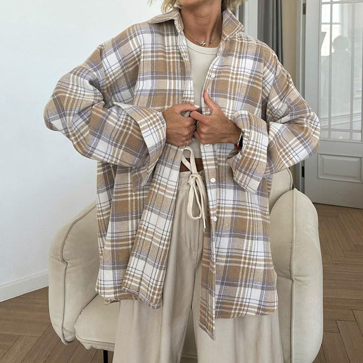 Dameternetternet Flannel Skjortejakke i oversized snit Stilla