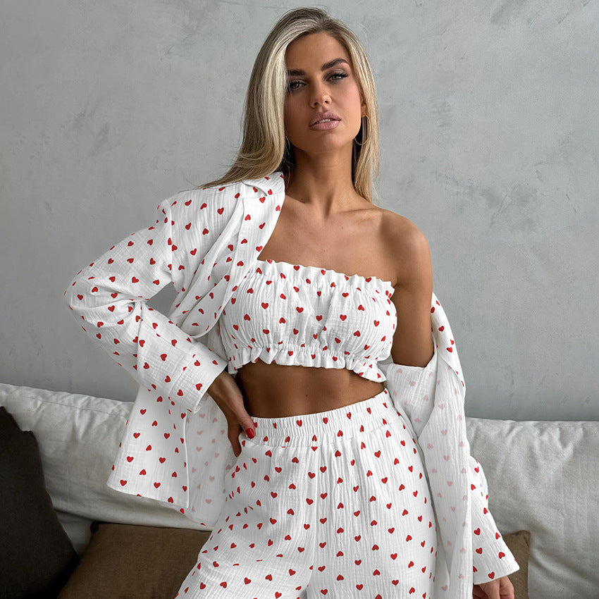 Dame sæt bestående af crop-top og vidde bukser med flæsedetaljer Stilla