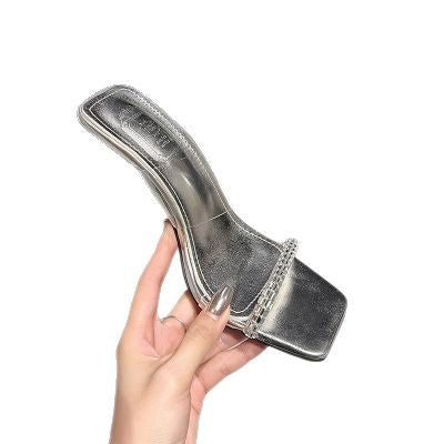 Dame elegante High Heel Sandaler med transparent hæl og glitrende rem Stilla