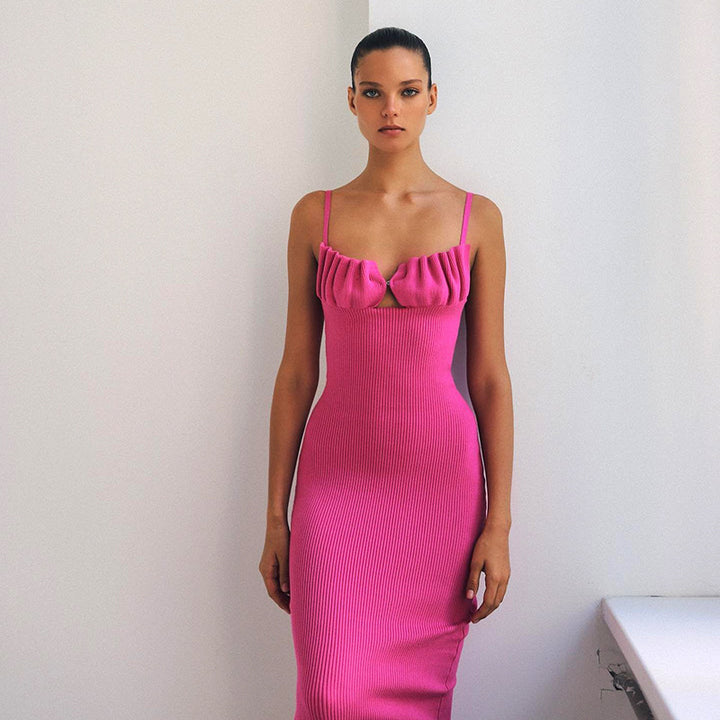 Dame Rippstrik Bodycon Maxi Kjole med Ruffles-Detalje Stilla