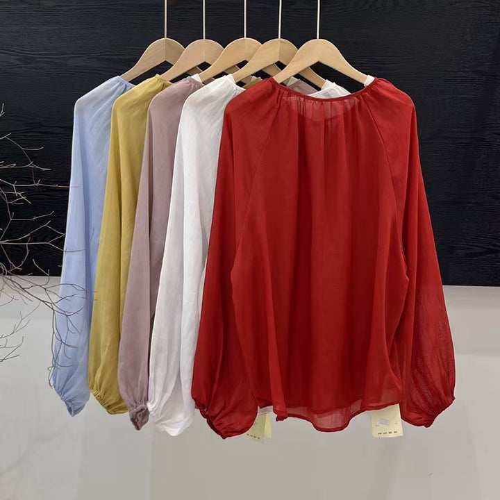 Femme Elegante Langærmet bluse med justerbar knude Stilla