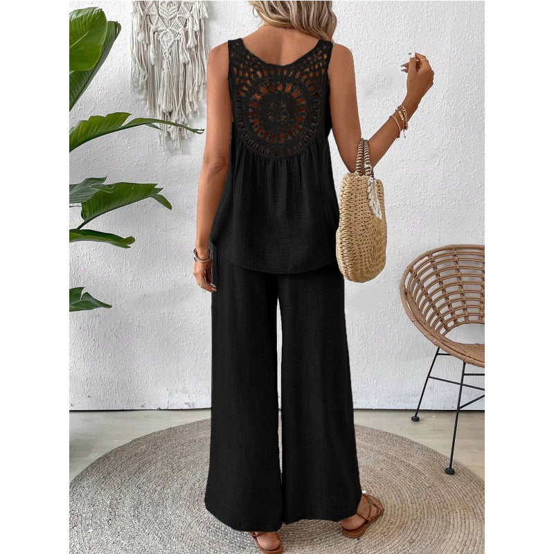 Dame Letvægts Cropped Top og Bredbensbukser Sæt Stilla