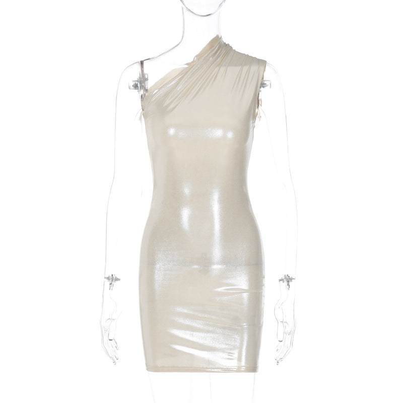 Dame Elegant Et-skulder Mini kjole med glitrende finish og figursyet snit Stilla