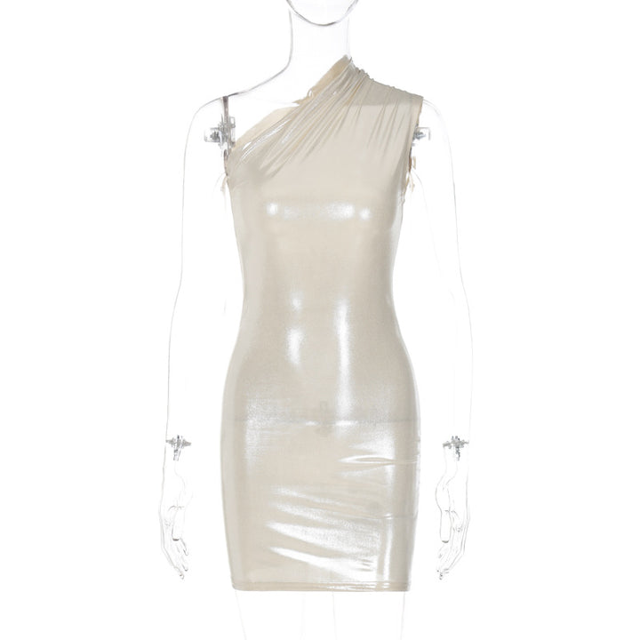Dame Elegant Et-skulder Mini kjole med glitrende finish og figursyet snit Stilla