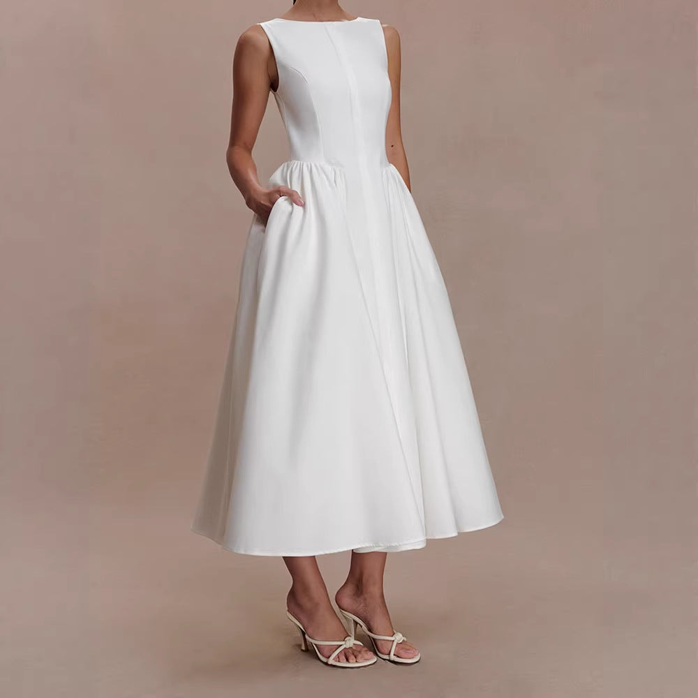 Dame Elegant Midikjole med feminine A-formet nederdel Skovae