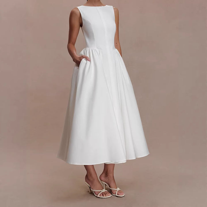 Dame Elegant Midikjole med feminine A-formet nederdel Skovae