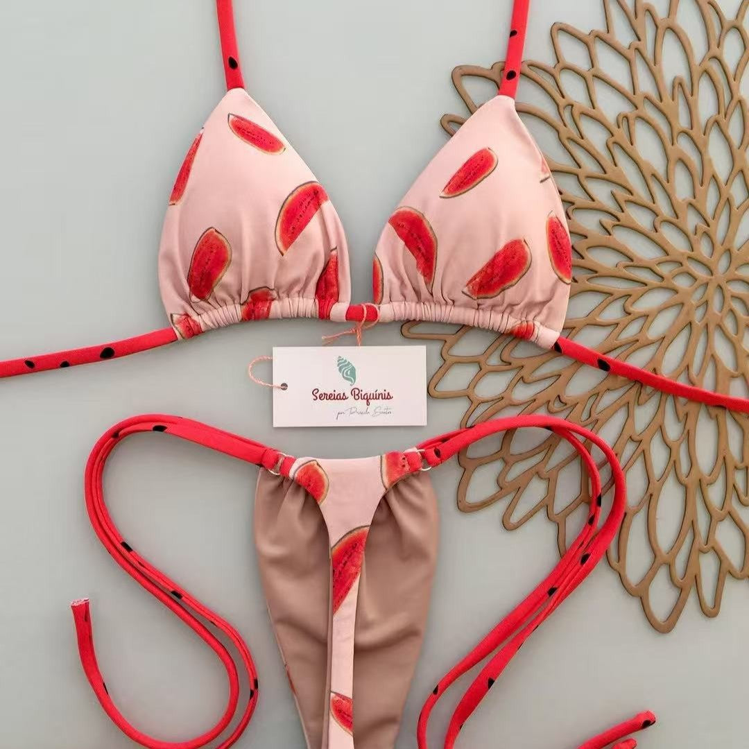 Dame triangel-bikini med frisk melonmønster Skovae