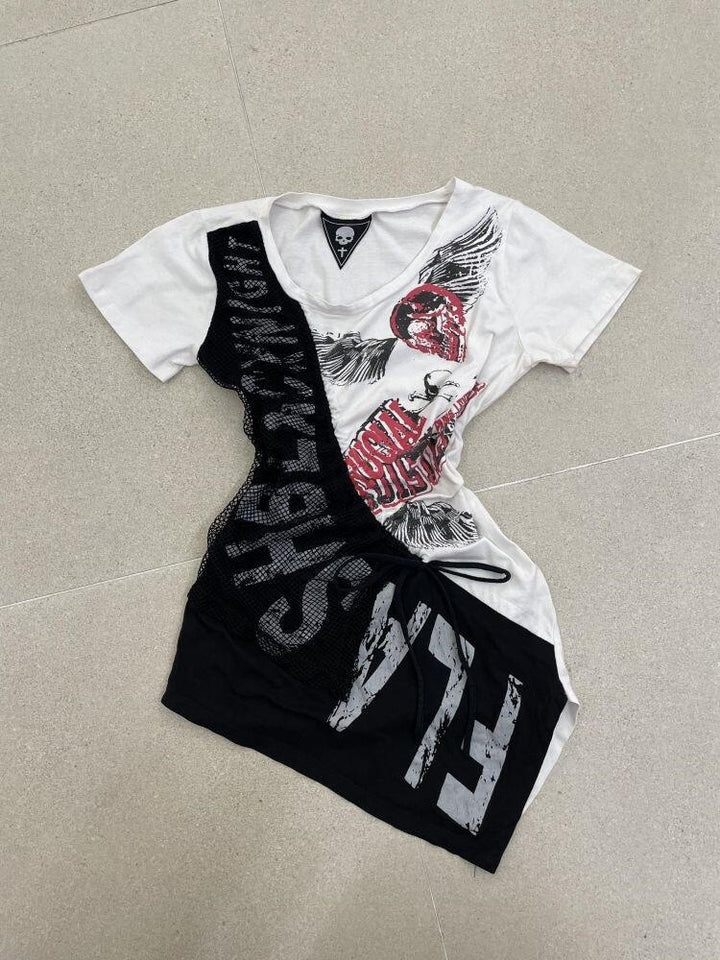 Dame afslappet T-shirt med unikt grafikdesign og sporty mesh-indlæg Skovae
