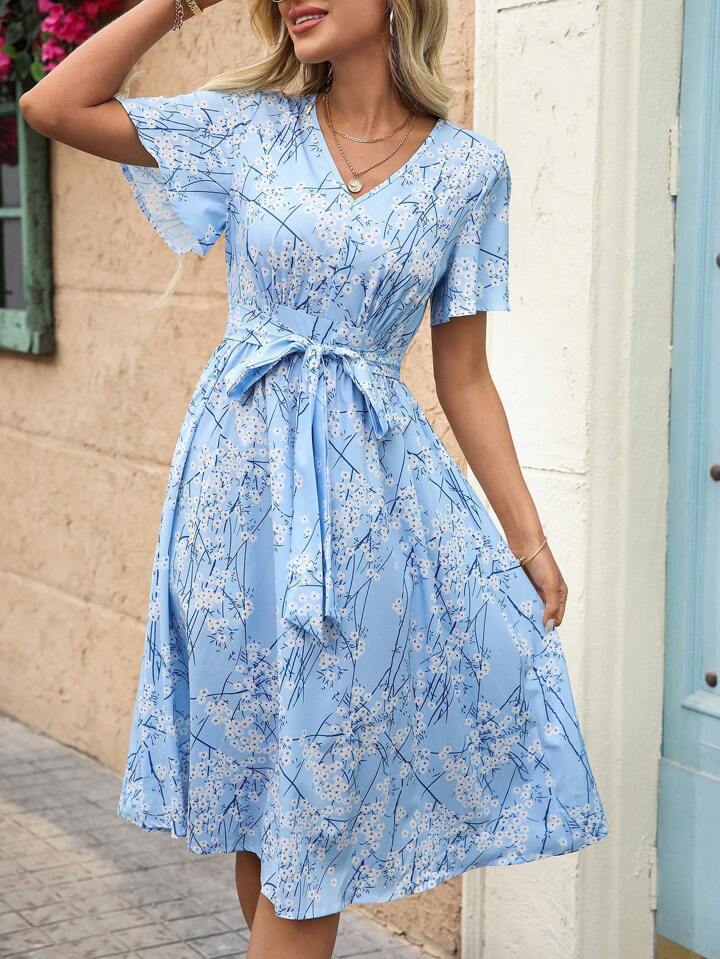 Dame Floral Talje kjole Midi Stilla