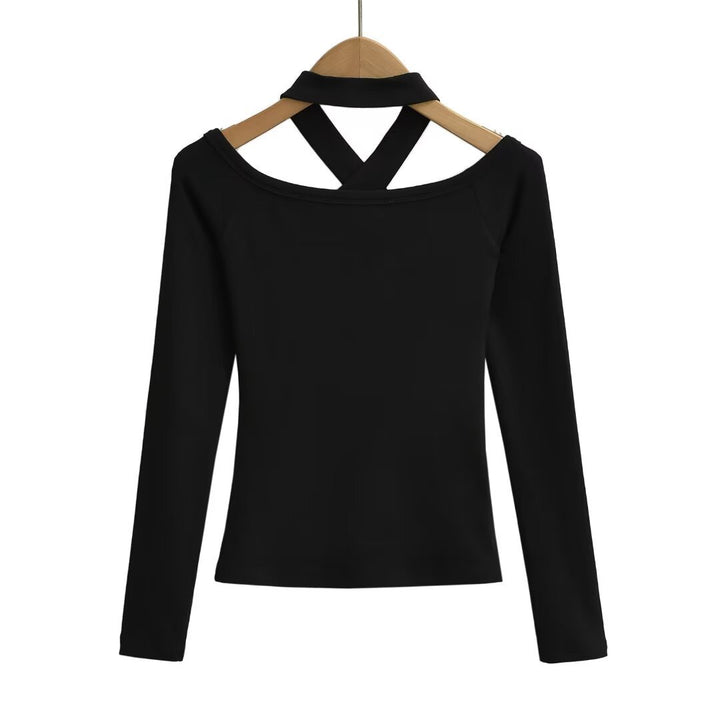 Dame Langærmet Overdel med mode Off-Shoulder Design og justerbar Krave Stilla