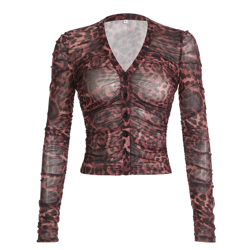 Damen Elegant geschnittenes Top mit animalischem Muster und Rüschendetails Skovae
