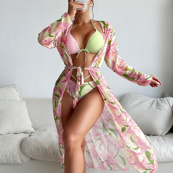 Dame Floral Print Badeoverdel Robe Sæt Stilla